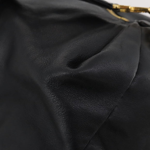 Gianni Versace Shoulder Bag Leather Black Gold Auth BA10749