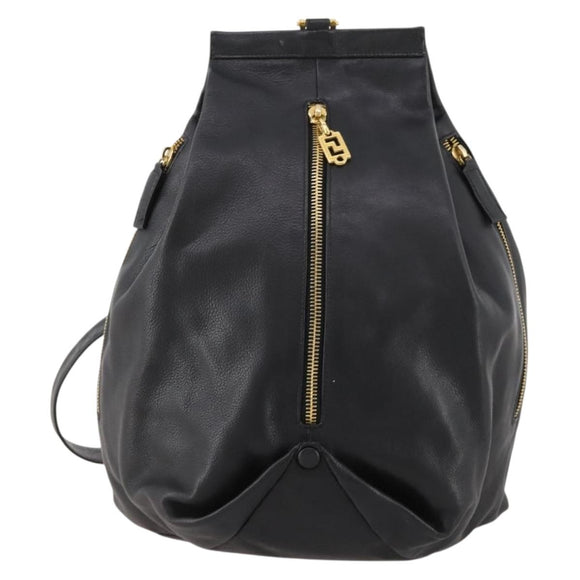 Gianni Versace Shoulder Bag Leather Black Gold Auth BA10749