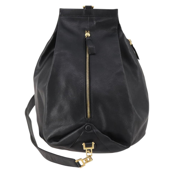 Gianni Versace Shoulder Bag Leather Black Gold Auth BA10749
