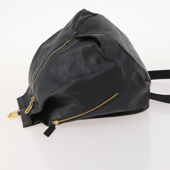 Gianni Versace Shoulder Bag Leather Black Gold Auth BA10749