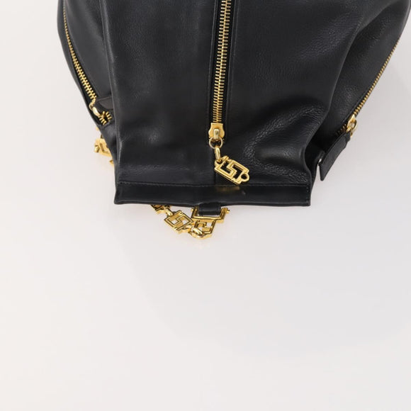 Gianni Versace Shoulder Bag Leather Black Gold Auth BA10749