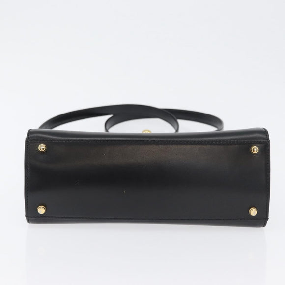 BALLY Hand Bag Leather 2way Black Gold Auth BA10754