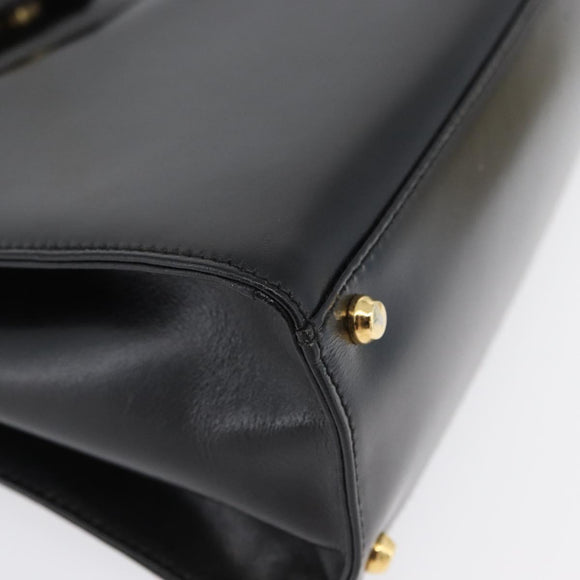 BALLY Hand Bag Leather 2way Black Gold Auth BA10754