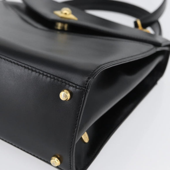 BALLY Hand Bag Leather 2way Black Gold Auth BA10754