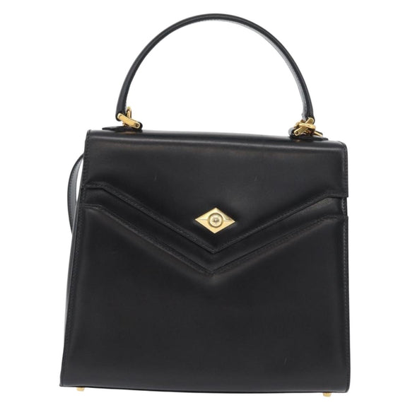 BALLY Hand Bag Leather 2way Black Gold Auth BA10754