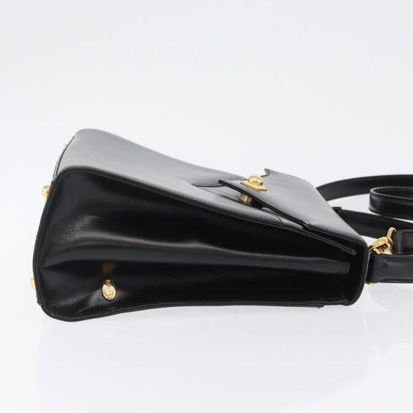 BALLY Hand Bag Leather 2way Black Gold Auth BA10754