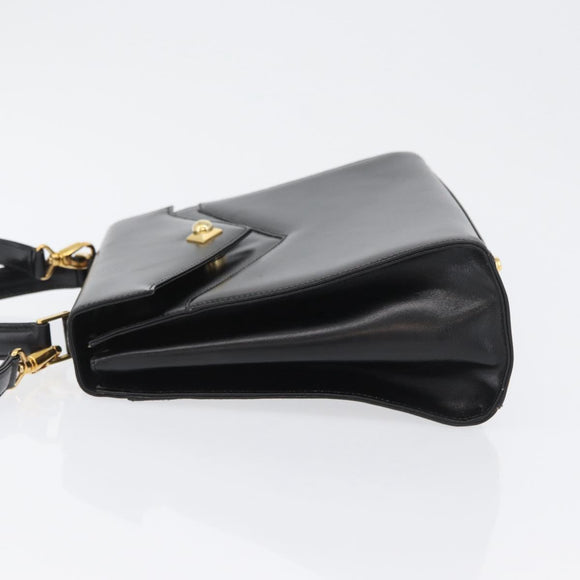 BALLY Hand Bag Leather 2way Black Gold Auth BA10754