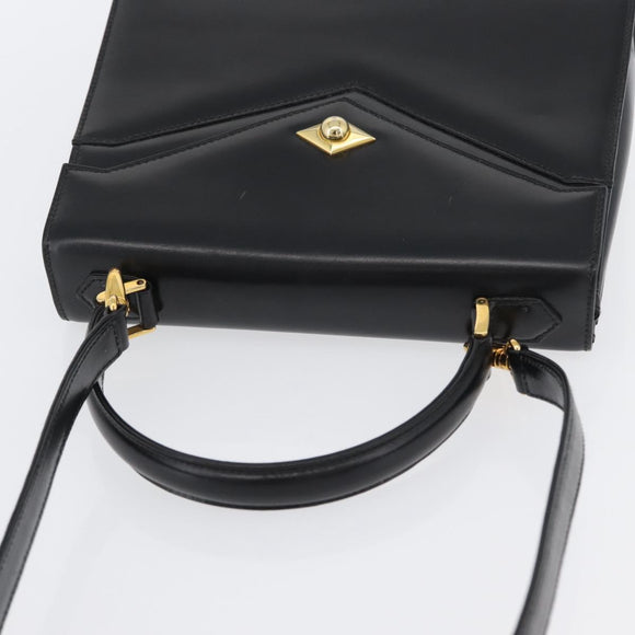 BALLY Hand Bag Leather 2way Black Gold Auth BA10754