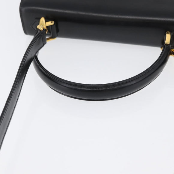 BALLY Hand Bag Leather 2way Black Gold Auth BA10754