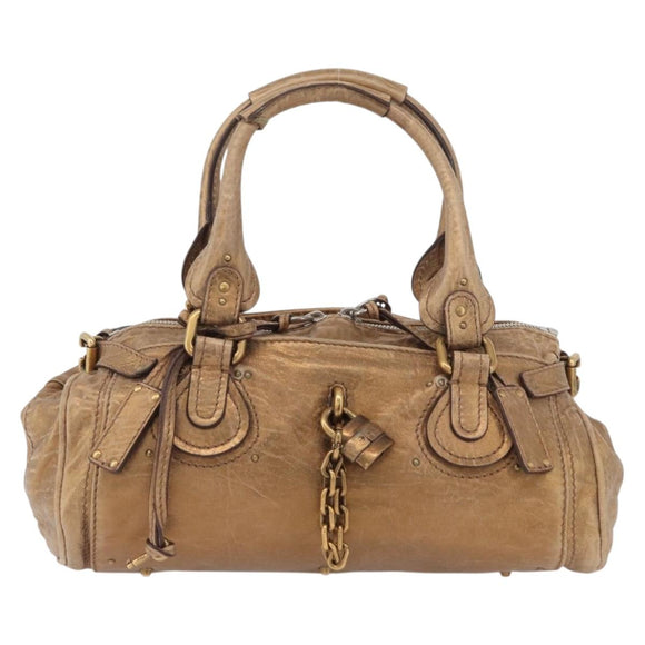 Chloe Paddington Hand Bag Leather Gold Tone Silver Auth BA10758V
