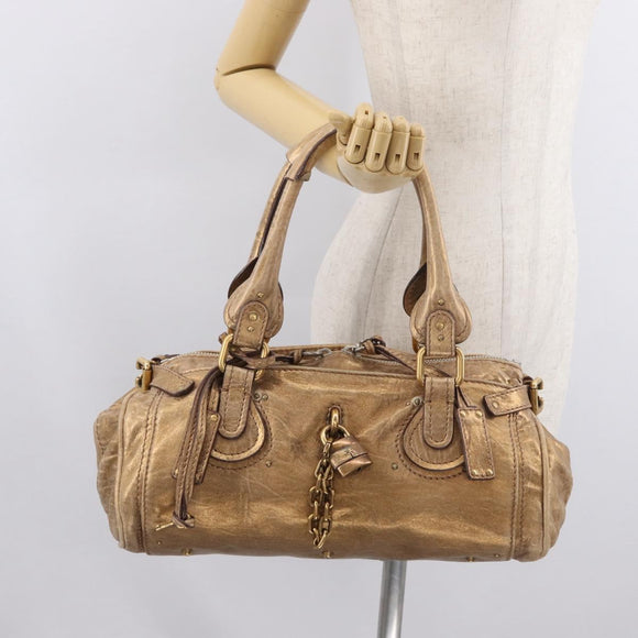 Chloe Paddington Hand Bag Leather Gold Tone Silver Auth BA10758V