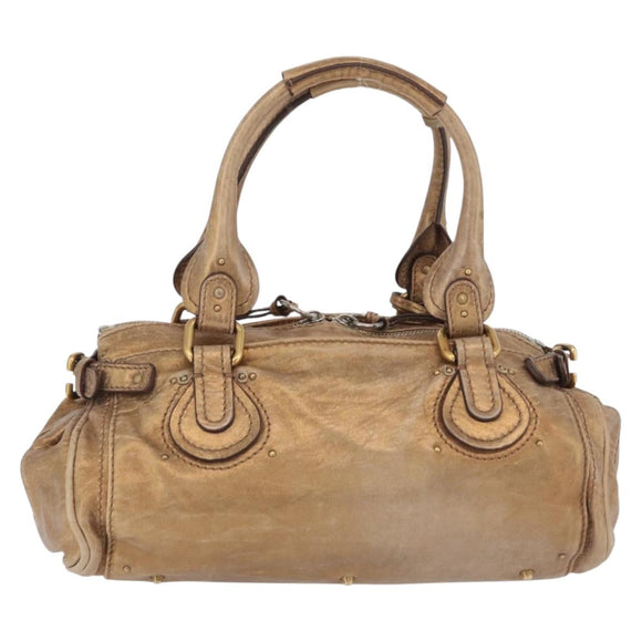 Chloe Paddington Hand Bag Leather Gold Tone Silver Auth BA10758V