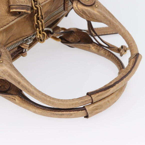 Chloe Paddington Hand Bag Leather Gold Tone Silver Auth BA10758V
