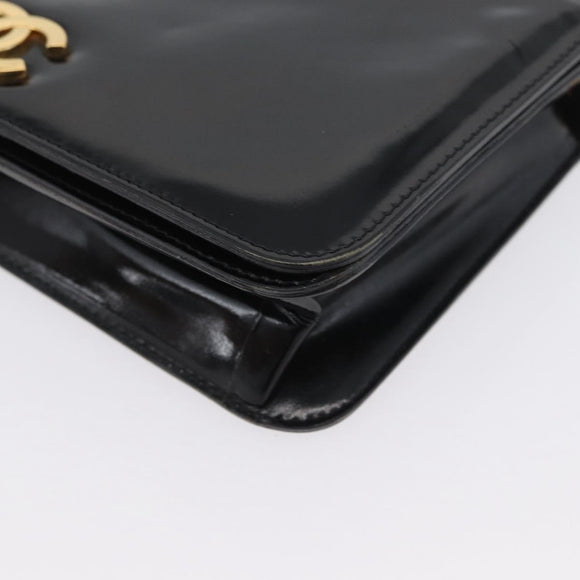 CHANEL Chain Schoudertas Lakleer Zwart Goud CC Auth BA10760