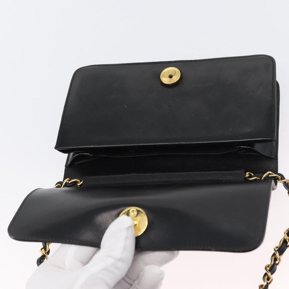 CHANEL Chain Schoudertas Lakleer Zwart Goud CC Auth BA10760