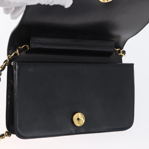 CHANEL Chain Schoudertas Lakleer Zwart Goud CC Auth BA10760