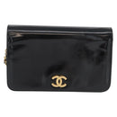 CHANEL Chain Schoudertas Lakleer Zwart Goud CC Auth BA10760-13