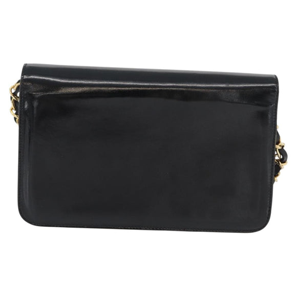 CHANEL Chain Schoudertas Lakleer Zwart Goud CC Auth BA10760