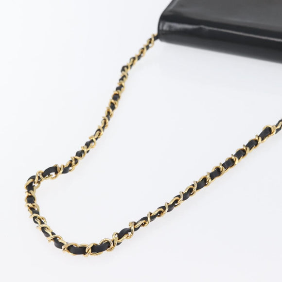 CHANEL Chain Schoudertas Lakleer Zwart Goud CC Auth BA10760