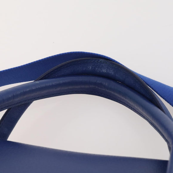 PRADA Handtas Leer Canvas 2-weg Blauw Goud Auth BA10762