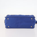 PRADA Handtas Leer Canvas 2-weg Blauw Goud Auth BA10762-5