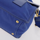 PRADA Handtas Leer Canvas 2-weg Blauw Goud Auth BA10762-16