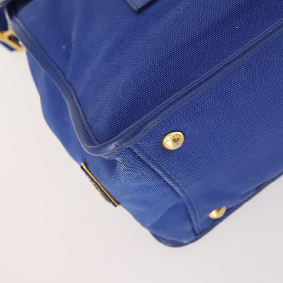 PRADA Handtas Leer Canvas 2-weg Blauw Goud Auth BA10762