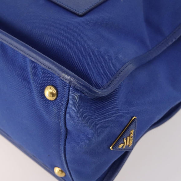 PRADA Handtas Leer Canvas 2-weg Blauw Goud Auth BA10762