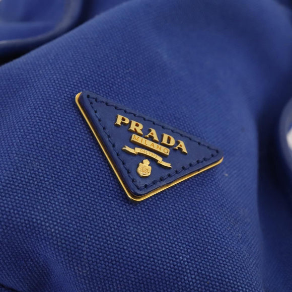PRADA Handtas Leer Canvas 2-weg Blauw Goud Auth BA10762
