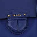 PRADA Handtas Leer Canvas 2-weg Blauw Goud Auth BA10762-20