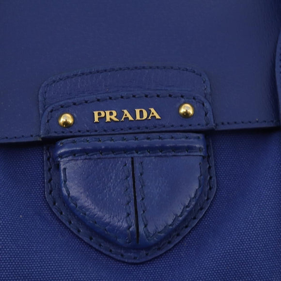 PRADA Handtas Leer Canvas 2-weg Blauw Goud Auth BA10762
