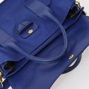 PRADA Handtas Leer Canvas 2-weg Blauw Goud Auth BA10762-10