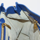PRADA Handtas Leer Canvas 2-weg Blauw Goud Auth BA10762-21