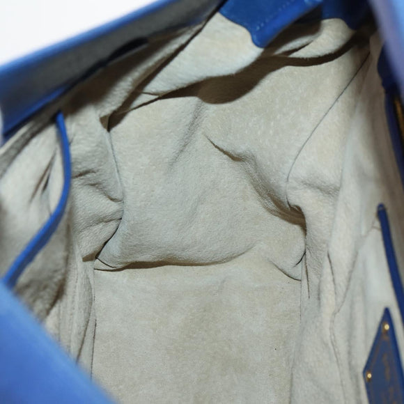PRADA Handtas Leer Canvas 2-weg Blauw Goud Auth BA10762