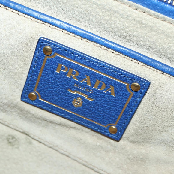 PRADA Handtas Leer Canvas 2-weg Blauw Goud Auth BA10762