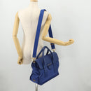 PRADA Handtas Leer Canvas 2-weg Blauw Goud Auth BA10762-26