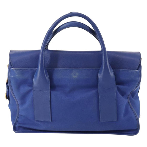 PRADA Handtas Leer Canvas 2-weg Blauw Goud Auth BA10762