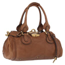 Chloe Paddington Hand Bag Leather Brown Gold Silver Auth BA10764SAV-1