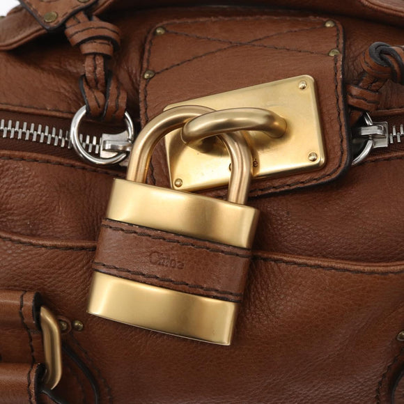 Chloe Paddington Hand Bag Leather Brown Gold Silver Auth BA10764SAV
