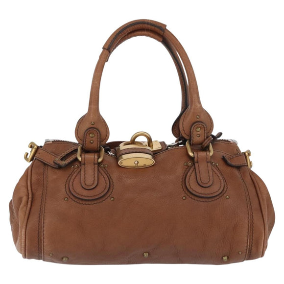 Chloe Paddington Hand Bag Leather Brown Gold Silver Auth BA10764SAV