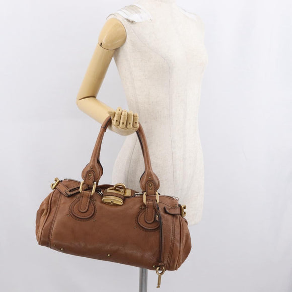 Chloe Paddington Hand Bag Leather Brown Gold Silver Auth BA10764SAV