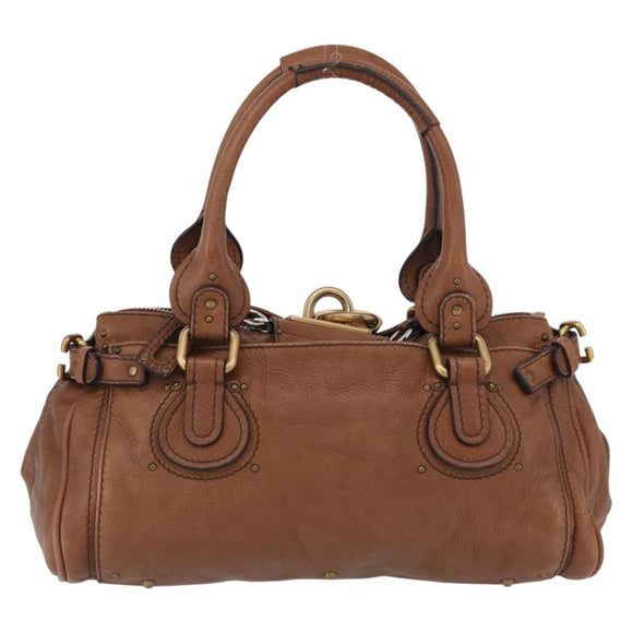Chloe Paddington Hand Bag Leather Brown Gold Silver Auth BA10764SAV