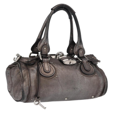 Chloe Paddington Hand Bag Leather Silver Auth BA10765V