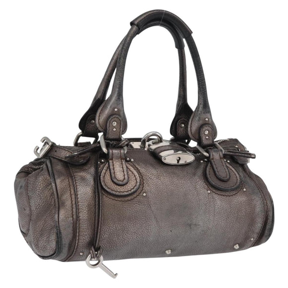 Chloe Paddington Hand Bag Leather Silver Auth BA10765V