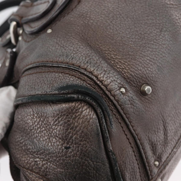 Chloe Paddington Hand Bag Leather Silver Auth BA10765V
