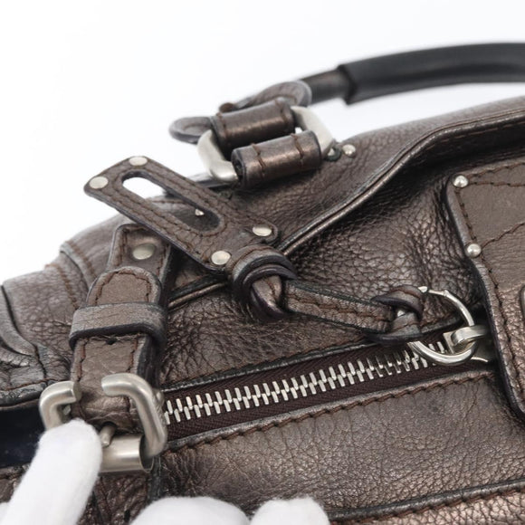 Chloe Paddington Hand Bag Leather Silver Auth BA10765V