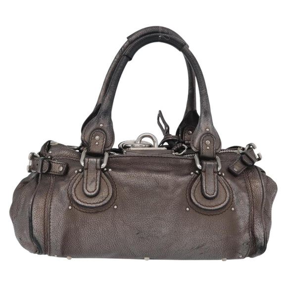 Chloe Paddington Hand Bag Leather Silver Auth BA10765V
