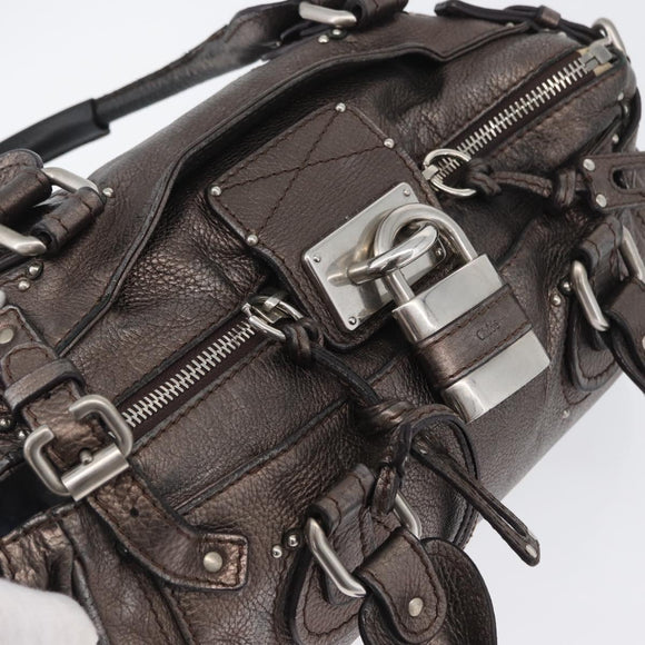 Chloe Paddington Hand Bag Leather Silver Auth BA10765V