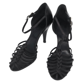 CHANEL Pumps High Heels Leather 35 1/2 Black CC Auth BA10766