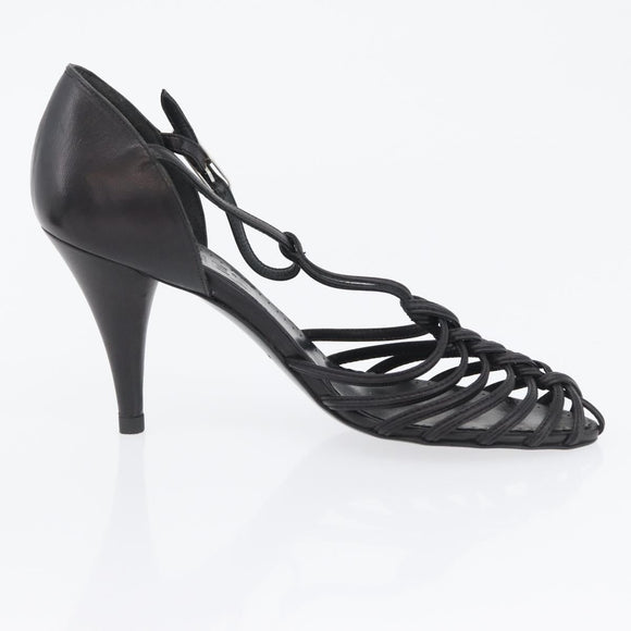 CHANEL Pumps High Heels Leather 35 1/2 Black CC Auth BA10766